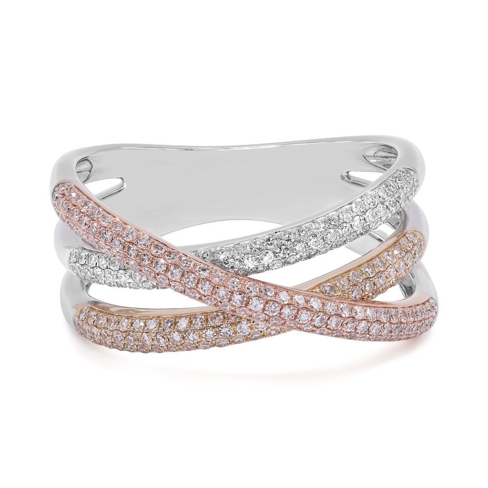 Rachel Koen Three Tone Diamond Crisscross Ring 14K Gold 0.50Cttw Size 7